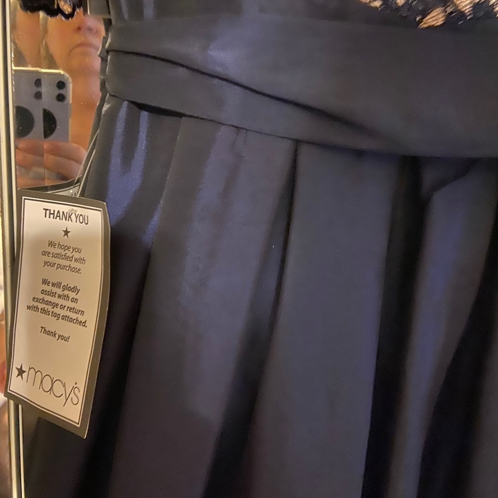 Blue cocktail length mother of the bride.